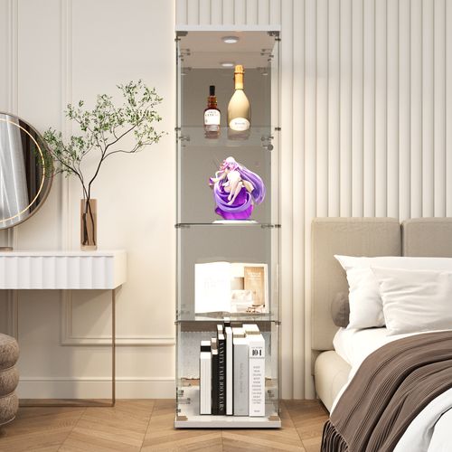 Vitrine En Verre Miroir, 4 Portes , LED, Blanc