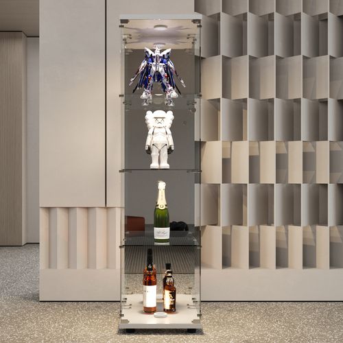 Vitrine En Verre Miroir, 4 Portes , LED, Blanc