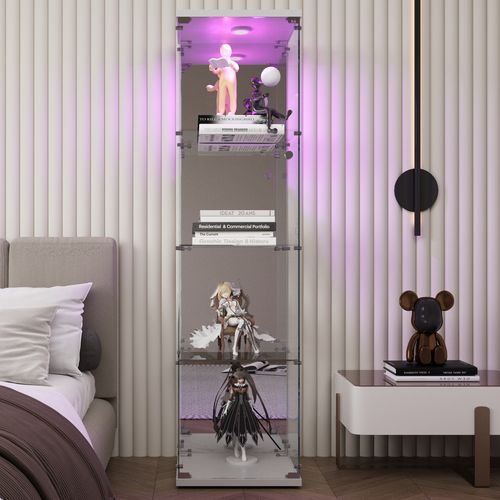 Vitrine En Verre Miroir, 4 Portes , LED, Blanc