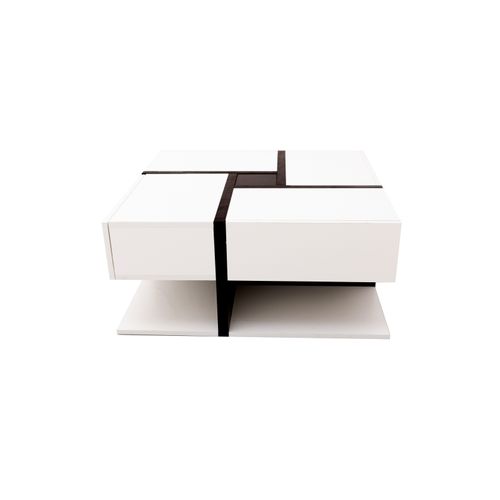 Table Basse De Salon, Avec 4 Tiroirs, Moderne, Avec Deux Étagères, Design Unique, Blanche