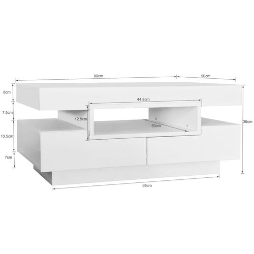 Table Basse Moderne LED Blanc, Meuble De  Salon Table Basse Coffre Avec Quatre Tiroirs, Blanc
