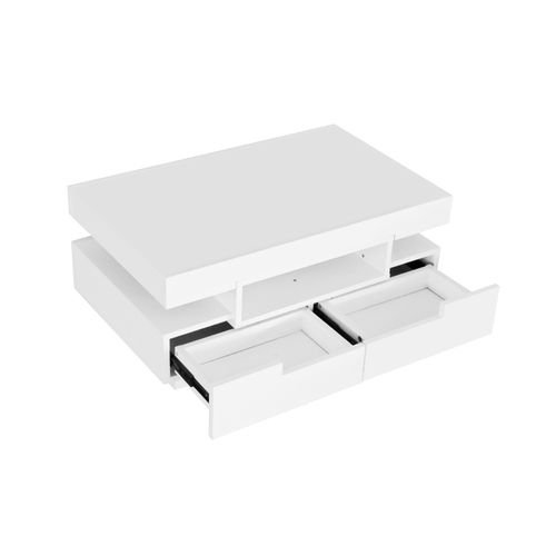 Table Basse Moderne LED Blanc, Meuble De  Salon Table Basse Coffre Avec Quatre Tiroirs, Blanc