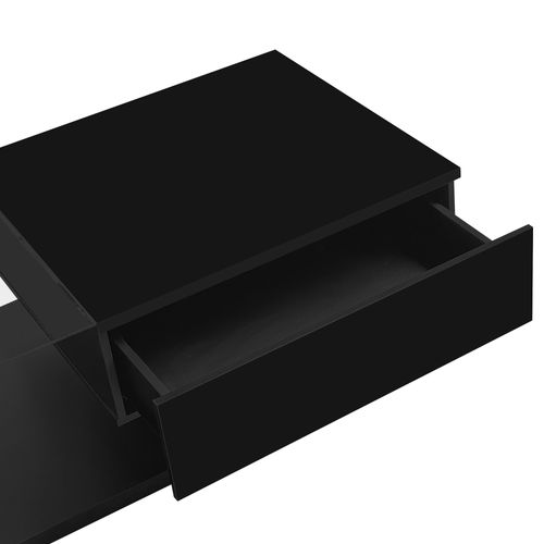 Table Basse Salon,avec 1 Tiroir Et LED,table De Salon Avec Plateau En Verre, Noir