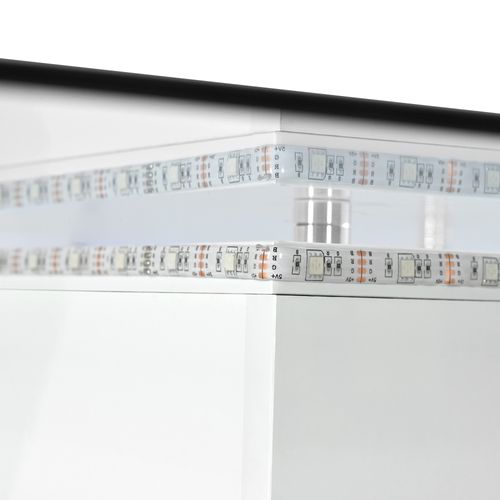 Table Basse En Verre, Table Basse Carrée Avec LED Réglable, Table D’appoint Moderne, Noir Et Blanc