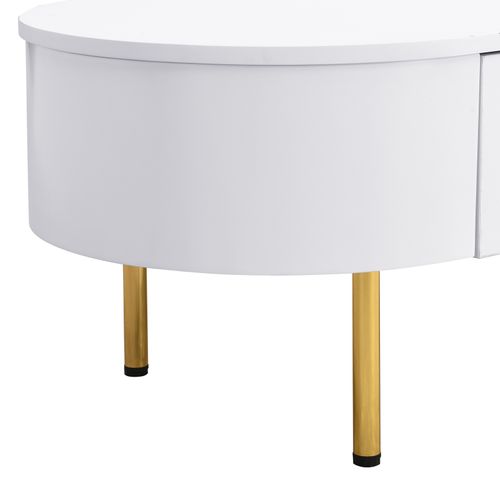 Table D'appoint Pour Salon Avec 2 Tiroir Rangement, Conception Anti-collision Incurvée, Blanc