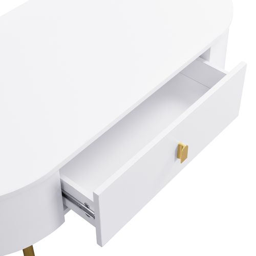 Table D'appoint Pour Salon Avec 2 Tiroir Rangement, Conception Anti-collision Incurvée, Blanc