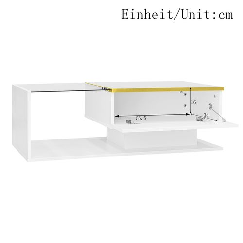 Table Basse Avec LED Réglable, Table Basse Rectangulaire Plateau En Verre Trempé, Blanc