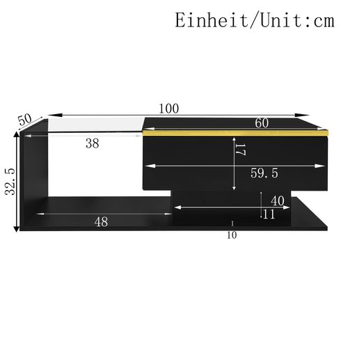 Table Basse Avec LED Réglable, Table Basse Rectangulaire Plateau En Verre Trempé, Noir