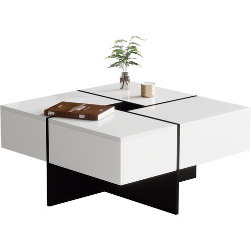 Table Basse De Salon, Avec 4 Tiroirs, Moderne, Avec Deux Étagères, Multifonctionnelle, Blanche