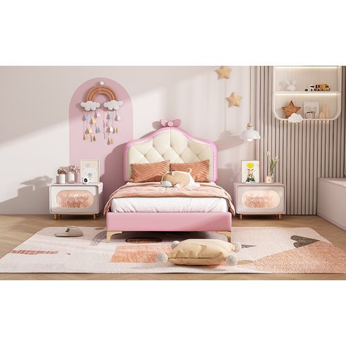 Lit Pour Enfant Rembourré 90 X 200 Cm, LED, Cadre De Lit Avec Nœuds Et Sommier à Lattes, Rose