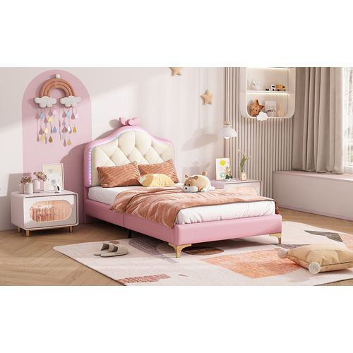 Lit Pour Enfant Rembourré 90 X 200 Cm, LED, Cadre De Lit Avec Nœuds Et Sommier à Lattes, Rose