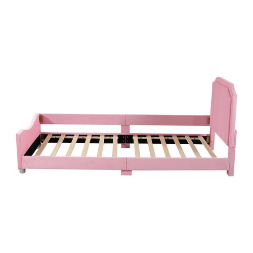 Lit Pour Enfant 90 X 200 Cm, Rembourré, Avec Dossier, Accoudoirs,  En Flanelle, Rose