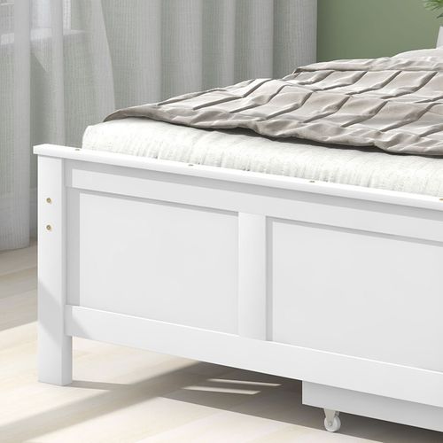 Lit Simple 90 X 200 Cm Avec Tiroirs, Cadre En Bois Massif, Tête De Lit En Mdf, Blanc