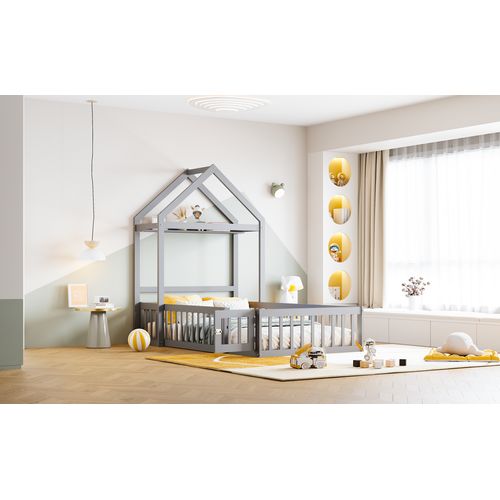 Lit Enfant 90 X 200 Cm Avec Rangement , Barrières Et Portes Entièrement Sécurisées, Gris