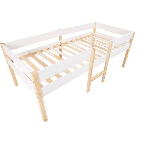 Lit 90x190 Lit Enfant Avec Protection Antichute Et 2 Tiroir, Bois Massif + Mdf, Blanc