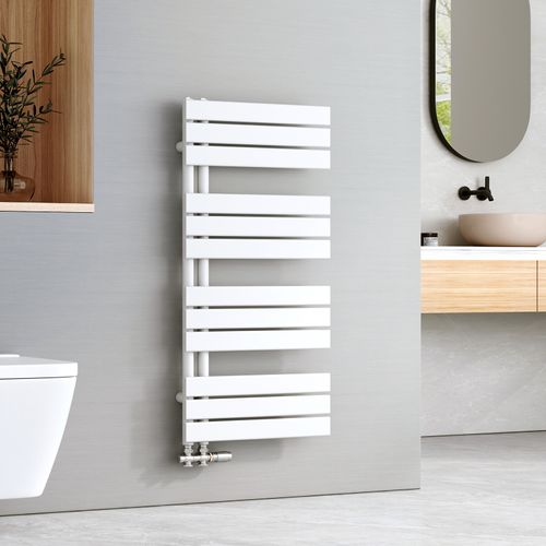 Sèche-serviettes à Eau Chaude 1041x500mm, 529w, Panneau Plat, Raccords Latéraux, Blanc