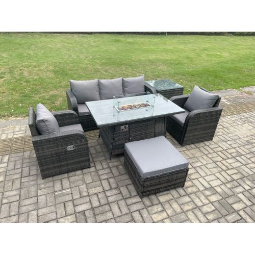 Salon De Jardin Exterieur Table De Foyer à Gaz Avec Canapé Lounge Table D'appoint Grand Tabouret