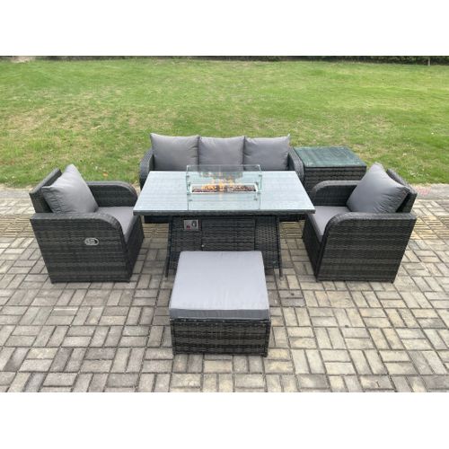 Salon De Jardin Exterieur Table De Foyer à Gaz Avec Canapé Lounge Table D'appoint Grand Tabouret