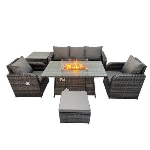 Salon De Jardin Exterieur Table De Foyer à Gaz Avec Canapé Lounge Table D'appoint Grand Tabouret