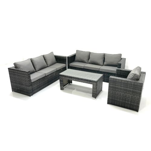 7 Places Salon De Jardin Ensemble De Canapés En Rotin Avec Table Basse Fauteuil Gris Foncé Mixte