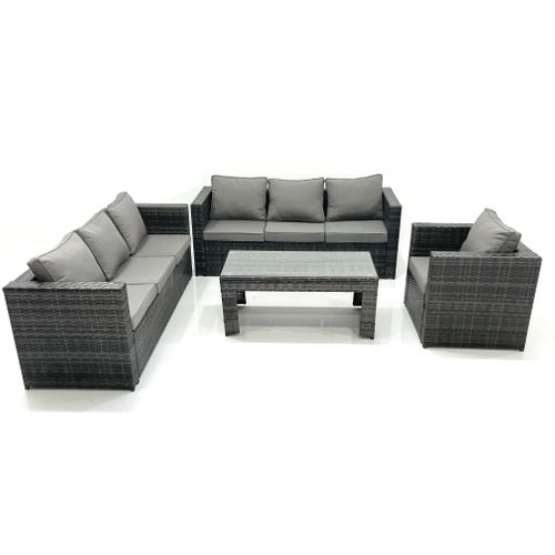 7 Places Salon De Jardin Ensemble De Canapés En Rotin Avec Table Basse Fauteuil Gris Foncé Mixte