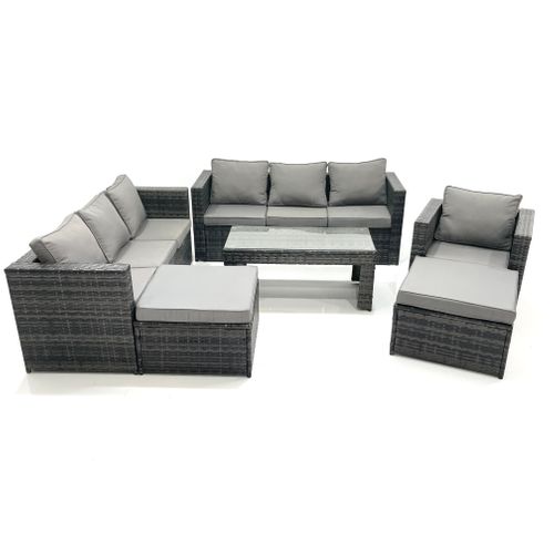 9 Places Ensemble De Meubles De Jardin En Rotin Avec Canapé 3 Places Table Basse 2 Grand Tabourets