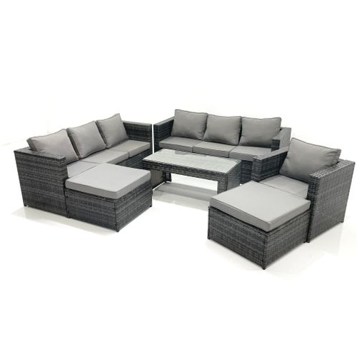 9 Places Ensemble De Meubles De Jardin En Rotin Avec Canapé 3 Places Table Basse 2 Grand Tabourets