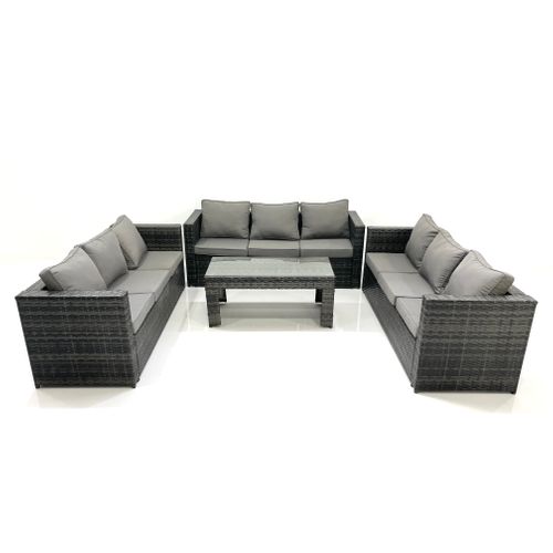 Ensemble De Meubles De Jardin En Polyrotin 9 Places Avec Table Basse Carrée Gris Foncé Mixte