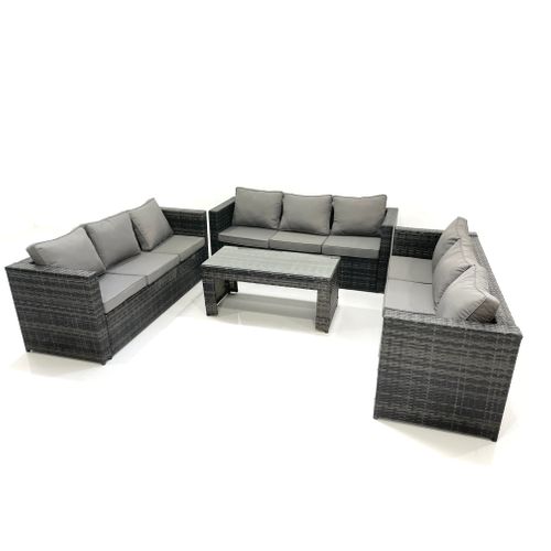 Ensemble De Meubles De Jardin En Polyrotin 9 Places Avec Table Basse Carrée Gris Foncé Mixte
