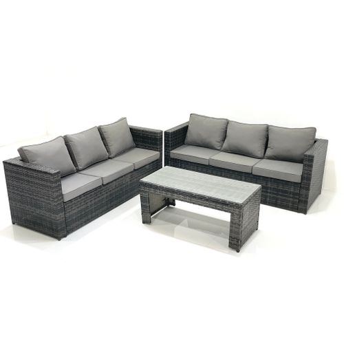 Salon De Jardin Extérieur Avec Table Basse Carrée Gris Foncé Mixte