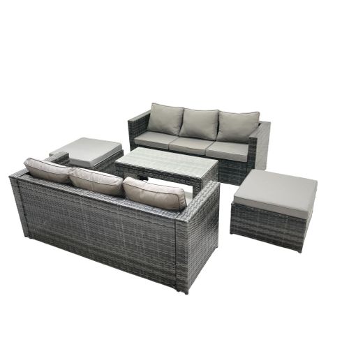 Salon De Jardin Extérieur Avec Table Basse Carrée 2 Grand Tabourets Gris Foncé Mixte
