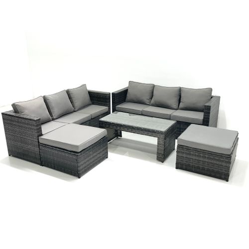 Salon De Jardin Extérieur Avec Table Basse Carrée 2 Grand Tabourets Gris Foncé Mixte