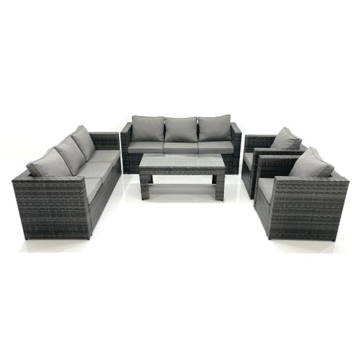 Ensemble De Meubles De Jardin En Polyrotin Avec Table Basse Fauteuil Gris Foncé Mixte