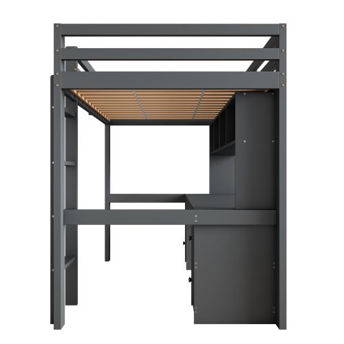 Lit Mezzanine Pour Enfant 90x200 Cm Avec Bureau Intégré Et Espace De Rangement - Couleur Gris