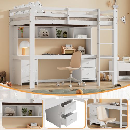 Lit Mezzanine Pour Enfant 90x200 Cm, Bureau En Dessous - Blanc