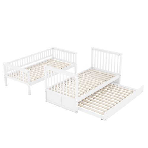 Lit Superposé Triple Enfant 90x200 Cm Avec Lit Gigogne, Blanc