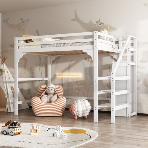 Lit Mezzanine Pour Enfant 140x200 Cm Avec Sommier À Lattes, Blanc
