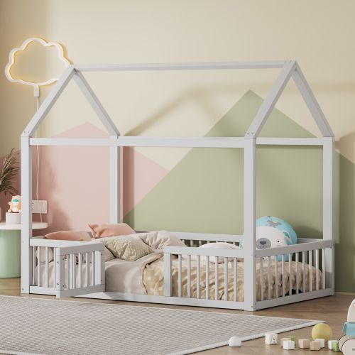 Lit Pour Enfant 90x200cm En Bois Massif, Lit Cabane, Blanc