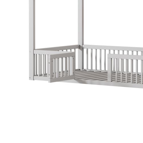 Lit Pour Enfant 90x200cm En Bois Massif, Lit Cabane, Blanc