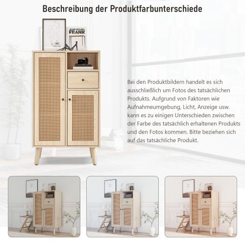 Buffet En Imitation Bois Avec 2 Portes En Rotin Et 1 Tiroir, Armoire D'angle, 60x40x101cm