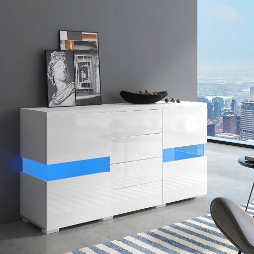 Buffet Blanc Avec LED 16 Couleurs
