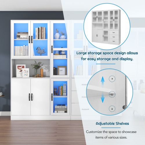 Set De Vitrines Combinées Blanches Modernes 200 Cm De Haut Et 180 Cm De Long