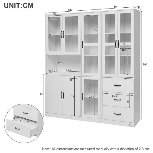 Set De Vitrines Combinées Blanches Modernes 200 Cm De Haut Et 180 Cm De Long