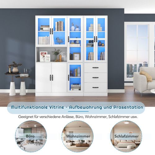 Set De Vitrines Combinées Blanches Modernes 200 Cm De Haut Et 180 Cm De Long