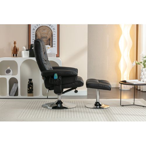 Fauteuil Massage Inclinable En Similicuir Avec Repose-pieds Ottoman Et 5 Points De Massage Noir