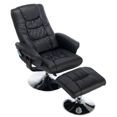 Fauteuil Massage Inclinable En Similicuir Avec Repose-pieds Ottoman Et 5 Points De Massage Noir
