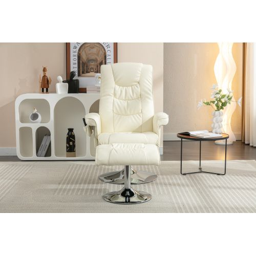 Fauteuil Inclinable De Massage Avec Repose-pieds Ottoman Et 5 Points De Massage, Beige