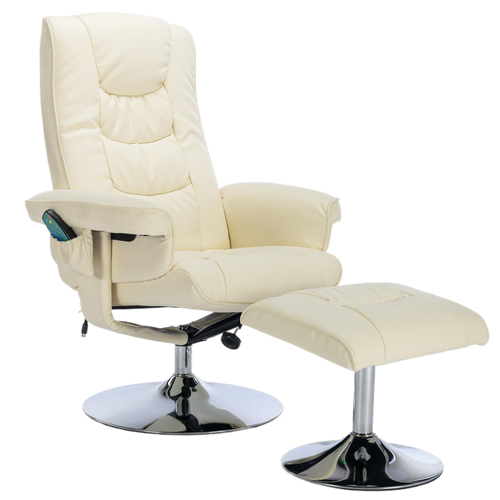 Fauteuil Inclinable De Massage Avec Repose-pieds Ottoman Et 5 Points De Massage, Beige