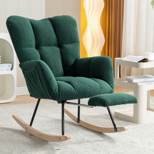 Fauteuil à Bascule Moderne En Tissu Teddy Avec Repose-pieds Extensible, Vert