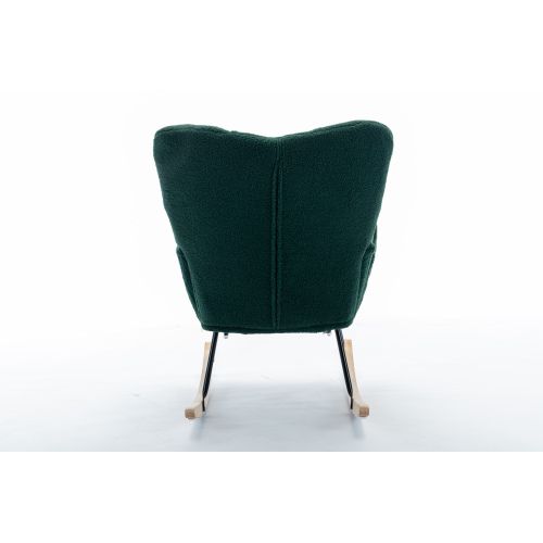 Fauteuil à Bascule Moderne En Tissu Teddy Avec Repose-pieds Extensible, Vert